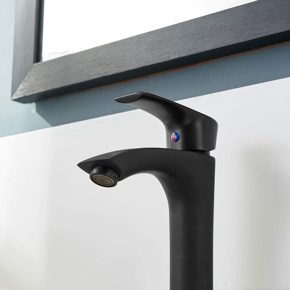 Modern Black Vessel Sink Faucet - Tall Matte Black Bathroom Faucet for Vanity & Basin | Perfect for Contemporary Bathrooms