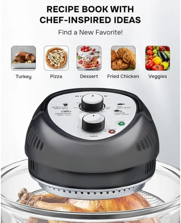 16Qt Air Fryer Toaster Oven Combo - 1300W Countertop Convection Oven with Rotisserie & Large Glass Bowl - Perfect for Baking, Roasting, Air Frying - Black (Ideal for Small Kitchens, Dorms, Apartments)