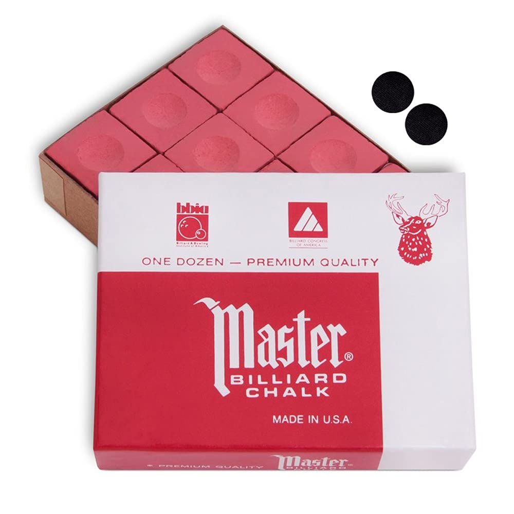Premium Master Chalk for Billiard Pool Cue - 1 Dozen (12 Pieces) - High-Quality USA Made + 2 Rust-Colored Billiard Table Spots - Perfect for Pool Halls, Home Game Rooms & Professional Tournaments
