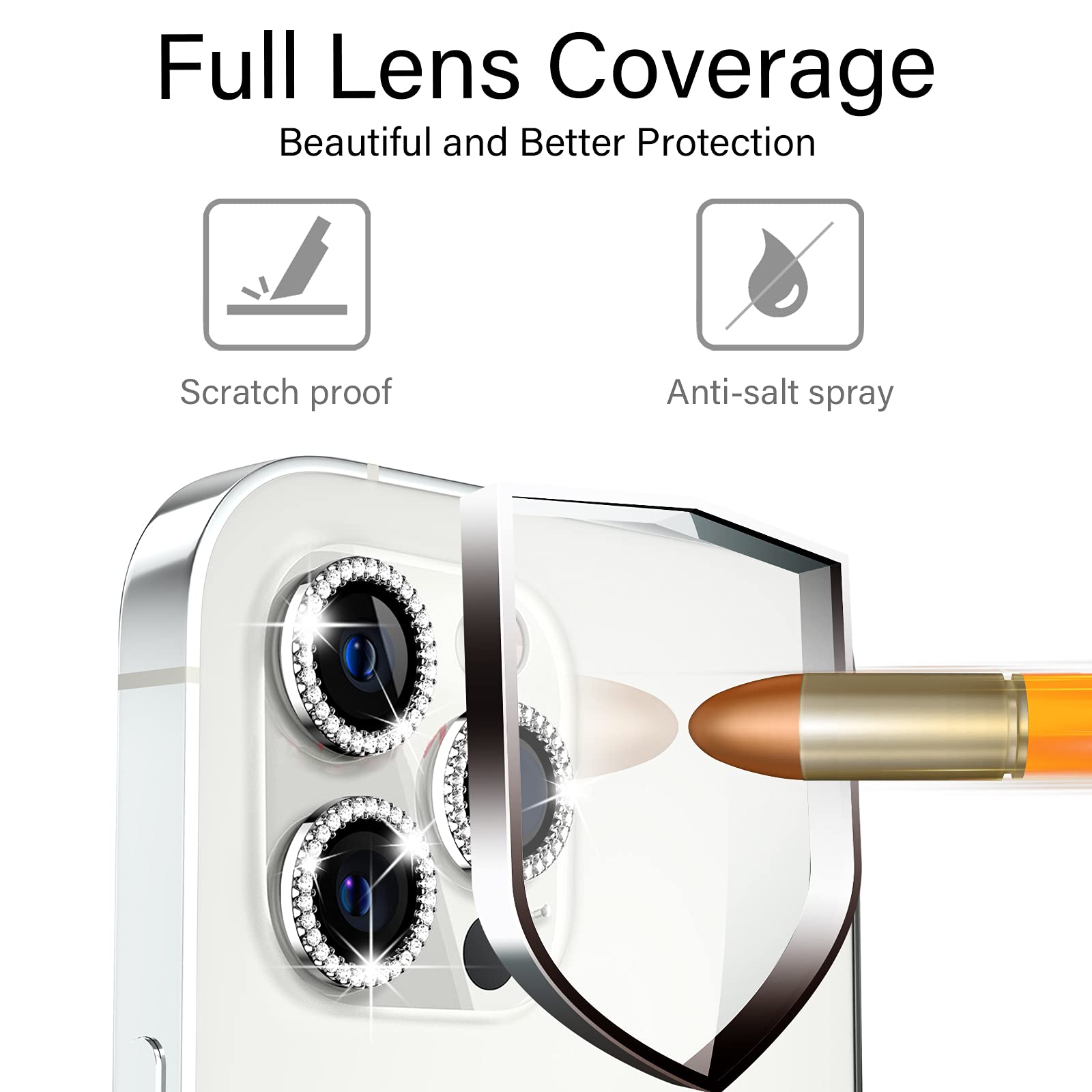 Xfilm iPhone 12 Pro Max Camera Lens Protector - 9H Hardness Scratchproof Cover with Bling Diamond Ring | Stylish Case-Friendly Phone Accessories | Perfect for Travel, Parties & Everyday Protection (Compatible with iPhone 12 Pro Max)