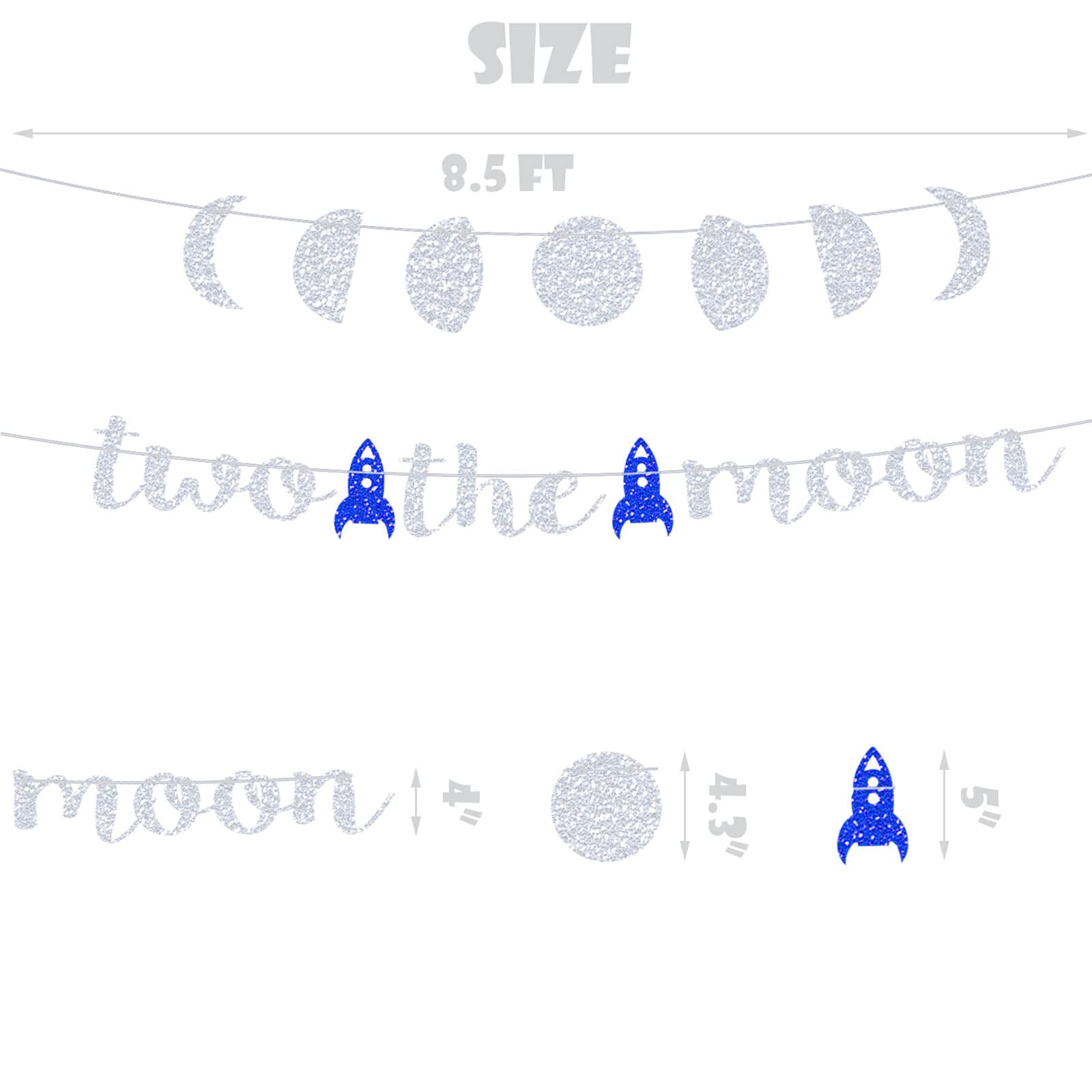 Two the Moon Birthday Decorations - Silver Glitter Party Banner for Outer Space, Galaxy, Astronaut & Space Man Theme | Perfect for Baby Boy's 2nd Birthday Party, Robot UFO Themed Celebrations & Cosmic Nursery Decor