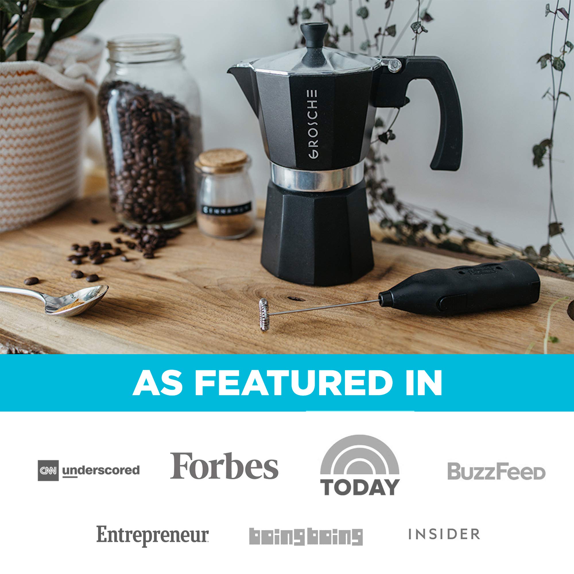 GROSCHE Milano Stovetop Espresso Maker - 3 Cup Moka Pot (5 oz) - Italian Coffee Maker for Cuban Coffee, Black - Perfect for Home, Camping & Gifts