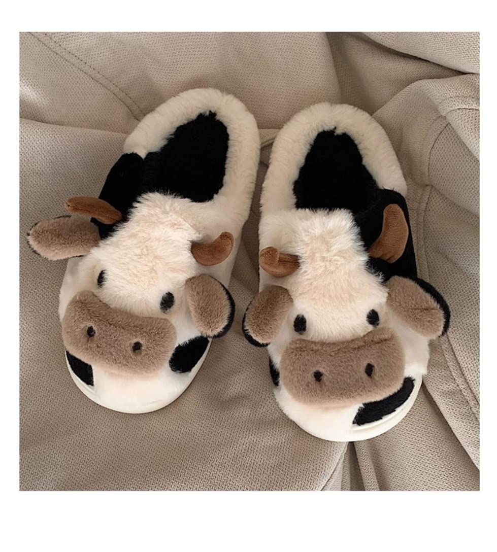 Cozy Cow Print Cotton Slippers for Women & Men - Warm Plush Animal House Shoes for Indoor/Outdoor Winter Wear - Perfect for Home, Office, and Casual Outings