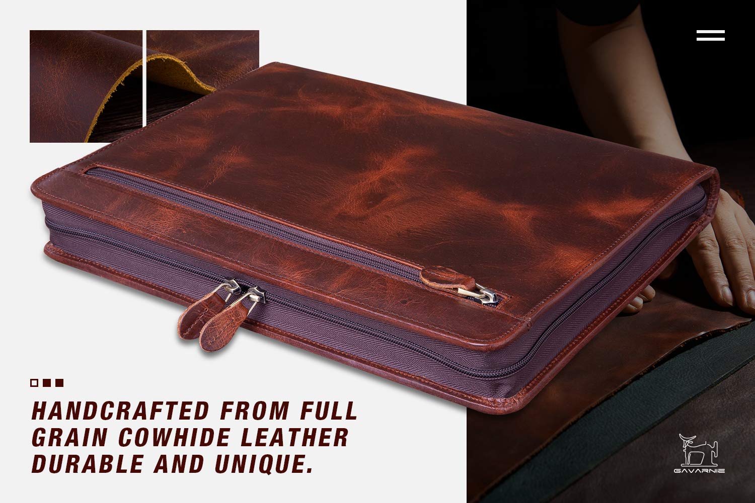 Premium Genuine Leather Professional Business Portfolio Padfolio with Zipper for Men - Executive Organizer for Meetings, Travel & Office - Includes Notepad - Perfect Graduation Gift & Corporate Present (Oil Wax Finish)