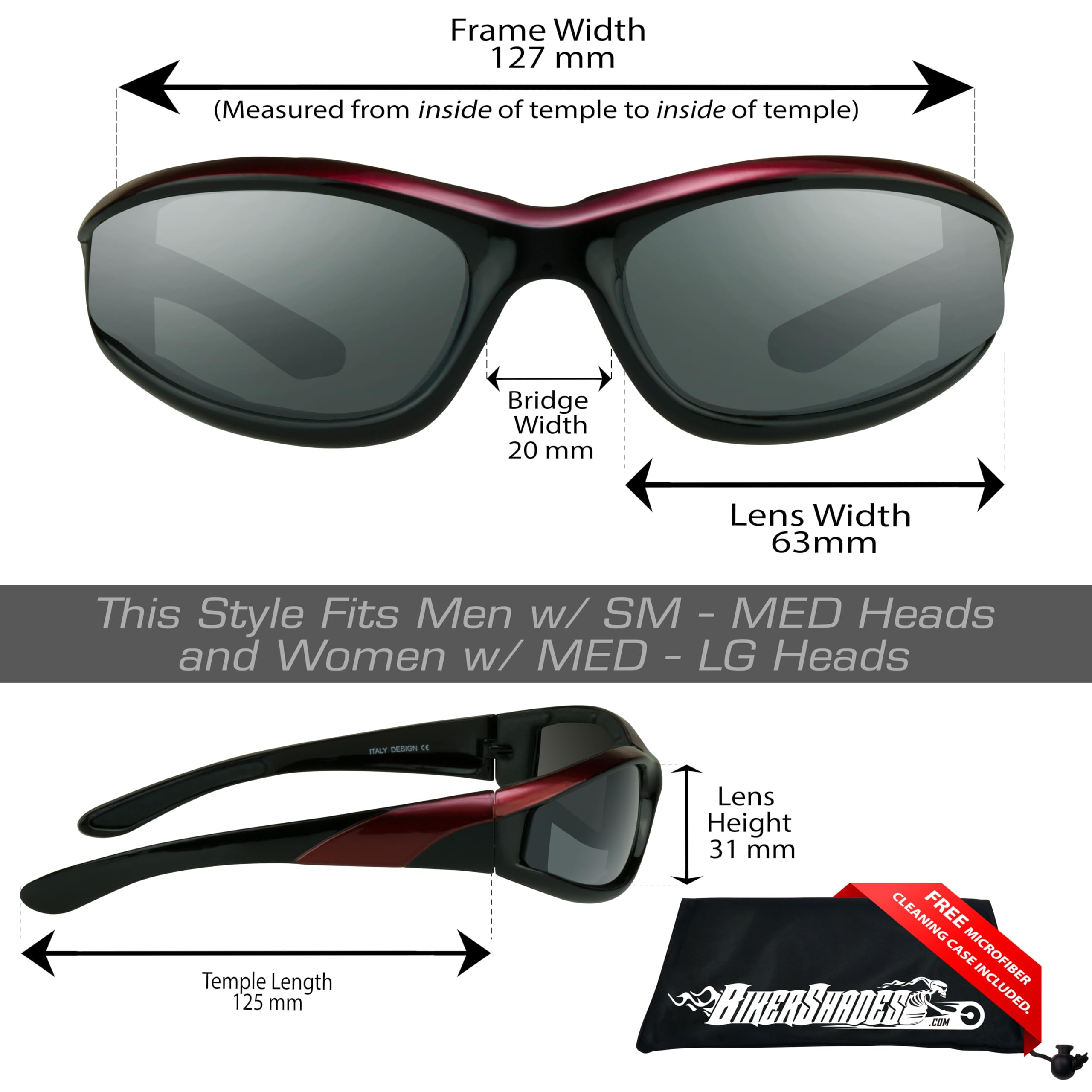 BikerShades Motorcycle Riding Sunglasses - UV Protection Safety Goggles for Men & Women - Windproof, Dustproof with Foam Padding - Perfect for Harley, Cruiser & Off-Road Biking