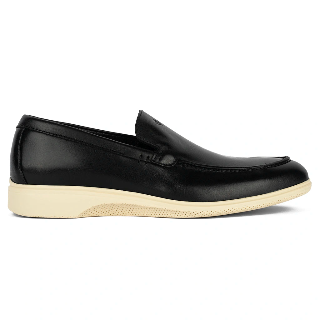 Premium Genuine Leather Loafers for Men - Obsidian & Cream Color - Comfortable Slip-On Shoes for Casual Wear, Office & Travel