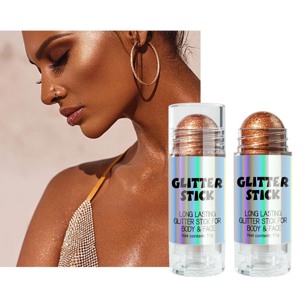 Bronze Glitter Highlighter Makeup Stick - Shimmering Face & Body Glow for Cheeks, Eyes, Hair | Vegan, Cruelty-Free Highlighter for Parties, Festivals, Night Out, Photoshoots