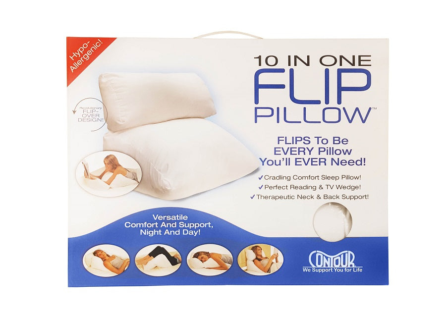 Contour Living Flip Pillow - Orthopedic Memory Foam Neck Support Pillow for Side, Back & Stomach Sleepers - Perfect for Travel, Home & Office Use