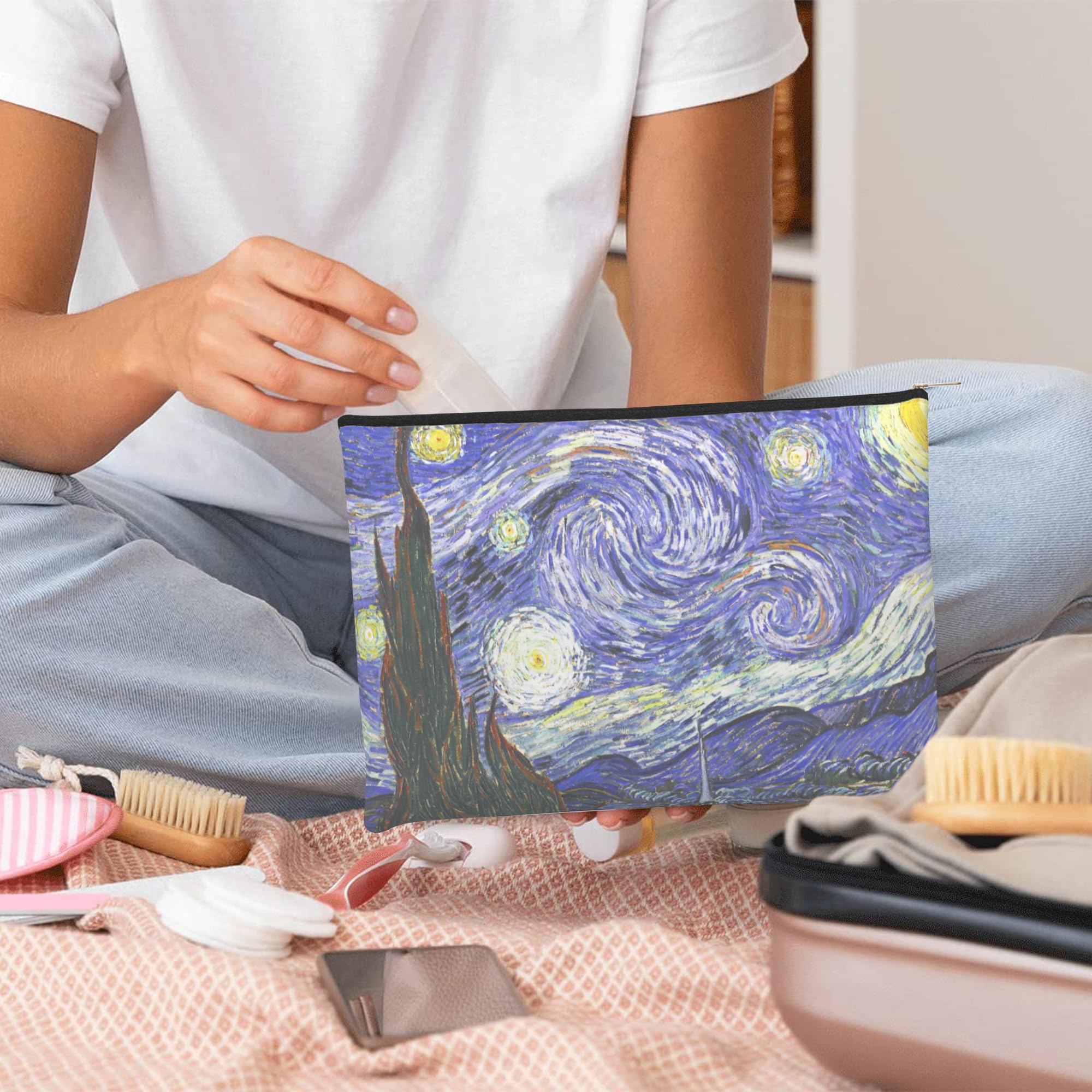 Starry Night Waterproof Makeup Bag for Women - Travel Cosmetic Pouch Organizer with Zipper, Perfect for Gym, Beach & Daily Essentials Storage