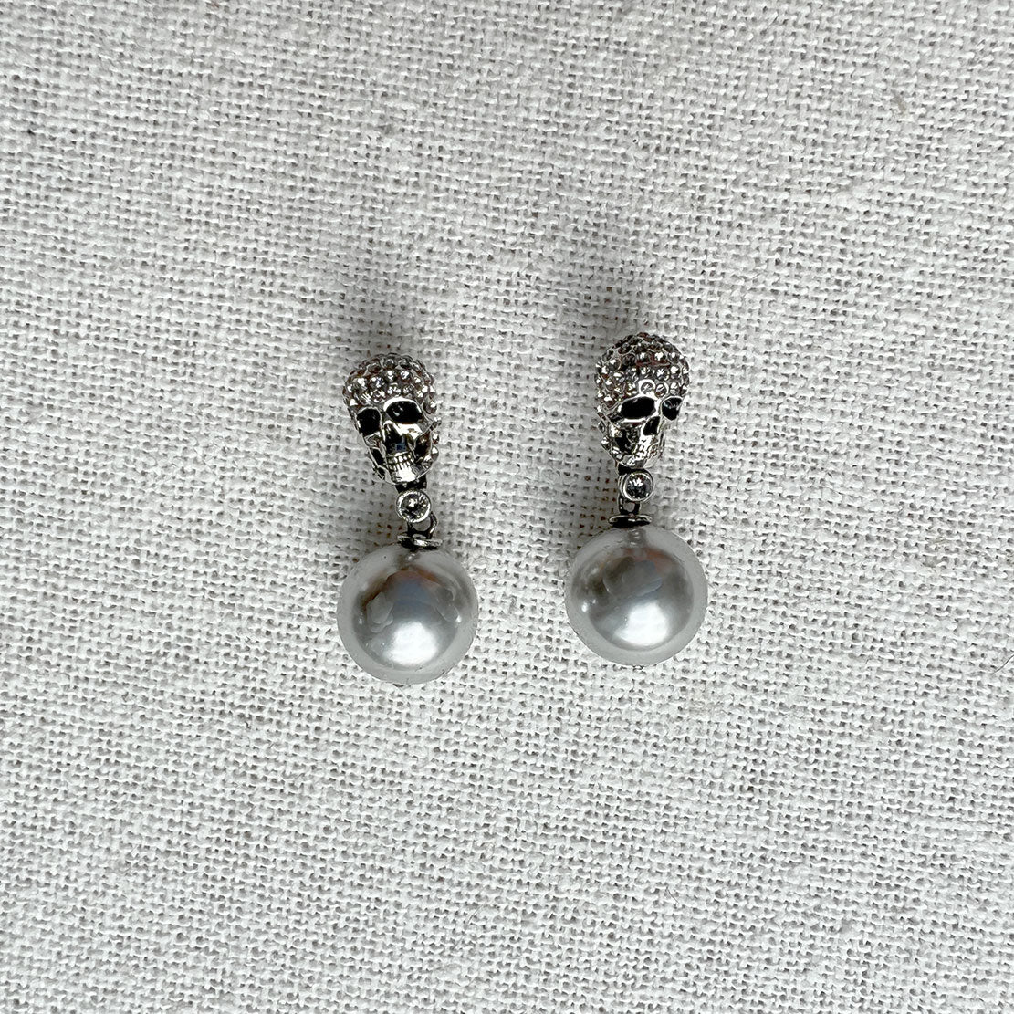 Pearl and Skull Earrings for Women - Sterling Silver Gothic Jewelry - Perfect for Halloween, Parties, and Edgy Fashion