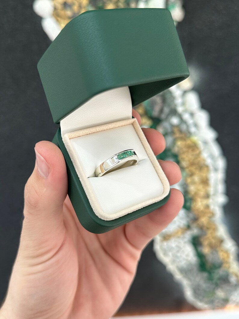 0.50tcw 3 Stone Natural Medium Dark Green Emerald Sterling Silver Ring for Men & Women | .925 Silver Unisex Middle Finger Ring | Perfect for Gifts, Weddings & Everyday Wear