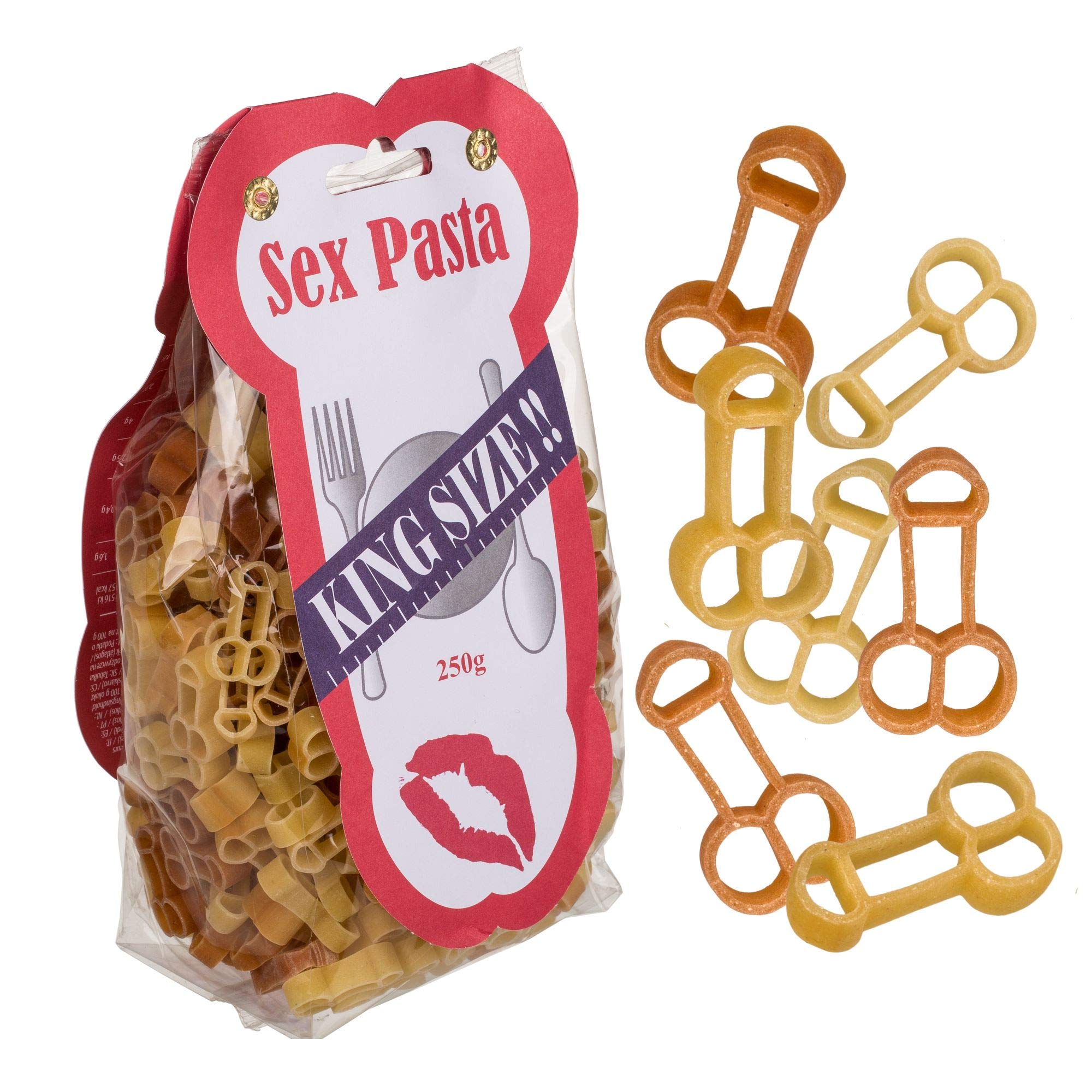 King Size Sex Pasta - Penis-Shaped Noodles Made from Durum Wheat Semolina with Paprika - 250g - Fun Novelty Food for Bachelorette Parties, Adult Gag Gifts & Themed Dinners