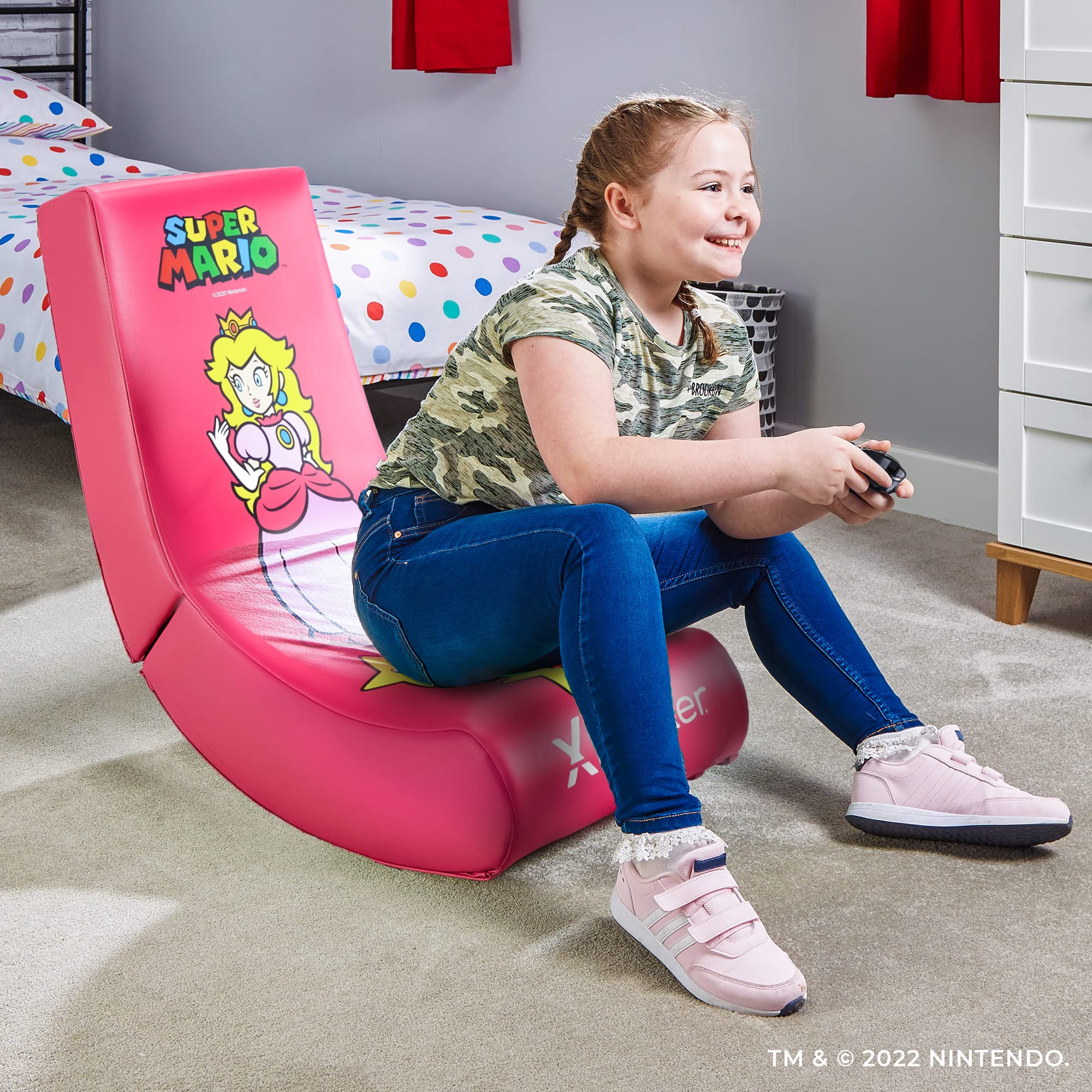 X Rocker Nintendo Video Gaming Chair for Kids 5-17 - Floor Rocker with Mario, Bowser, Peach & Luigi Designs - Perfect Gifts for Teen Gamers, Boys & Girls - Ideal for Bedroom, Game Room & Movie Nights
