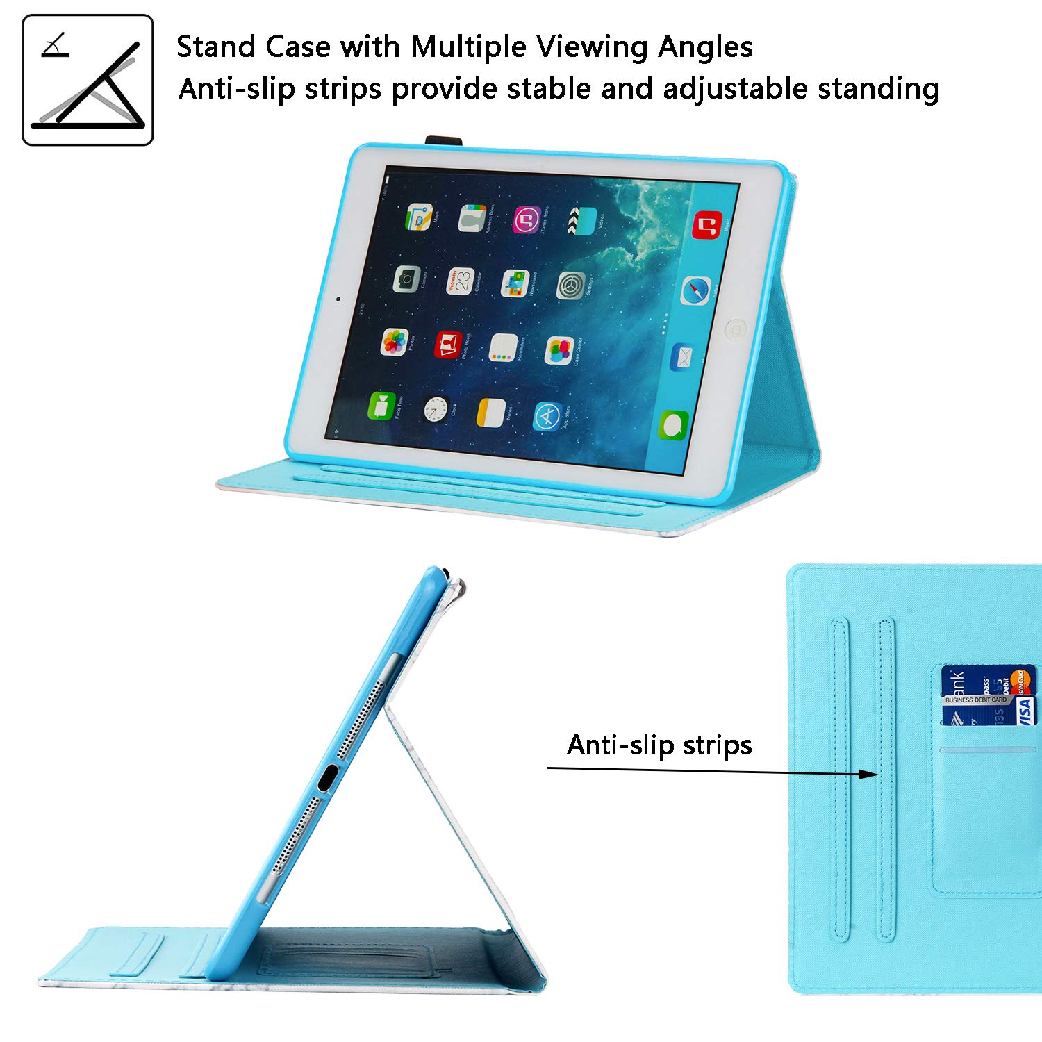 Premium Magnetic PU Leather Smart Case for Apple iPad 9.7 (6th/5th Gen 2018/2017) & iPad Air/Air 2 - Folio Stand Cover with Auto Sleep/Wake, Card Slots & Pencil Holder - Golden Pineapple Marble Design | Perfect for Work, Travel & Home Office Use