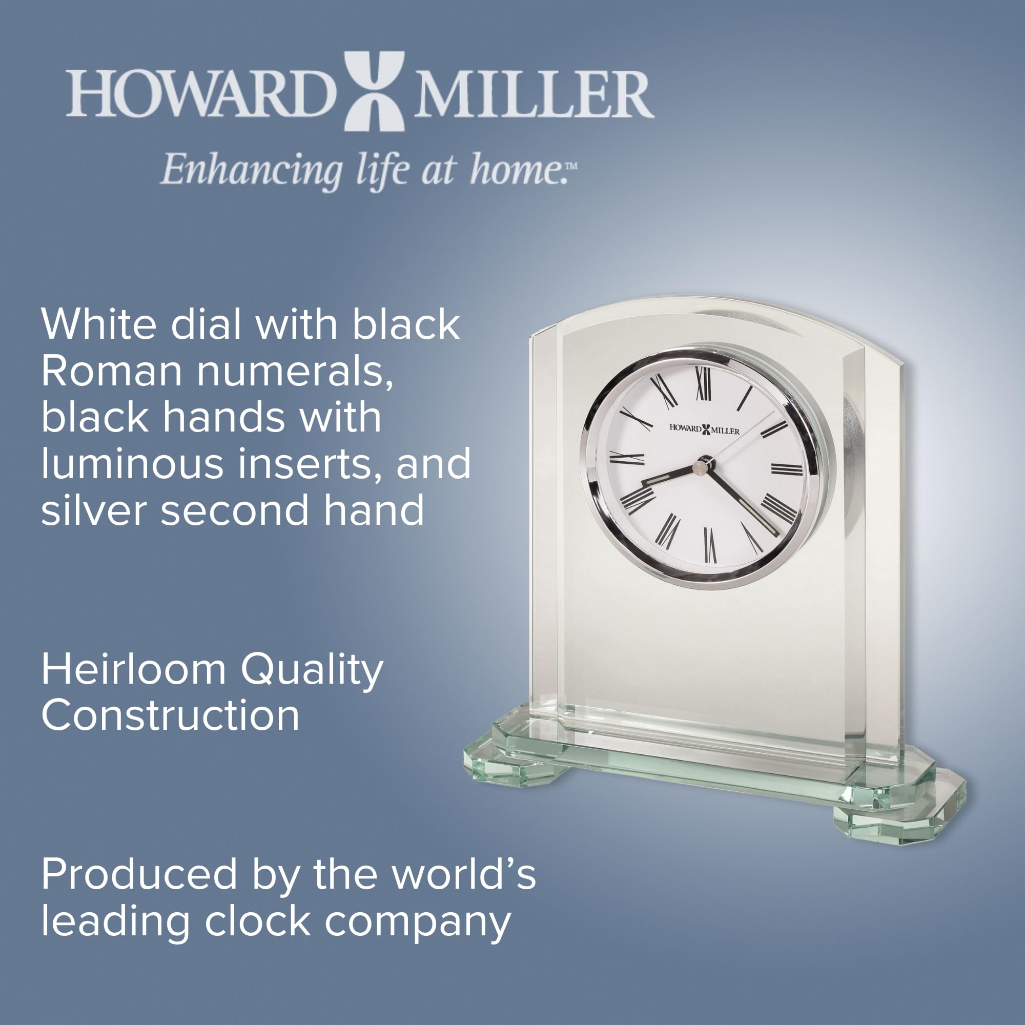 Howard Miller Stratus Table Clock 645-752 - Modern Arched Glass Desk Clock with Silent Quartz Movement - Perfect for Home, Office & Bedroom Decor