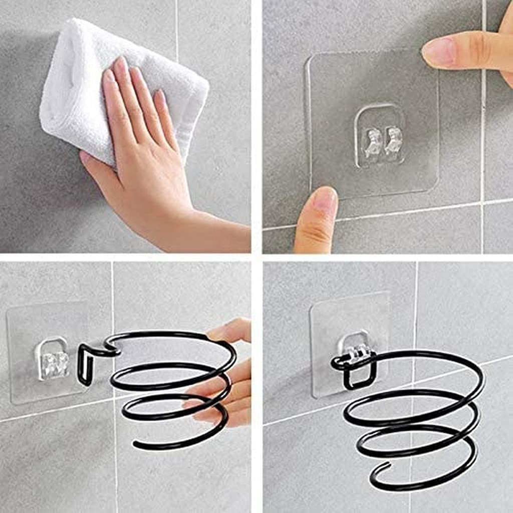 HomeAra 1-Pack Black Metal Wall-Mounted Hair Dryer Holder with Hook - Suction Cup Bathroom Organizer for Hairdryer, Straightener & Accessories - Space Saving Storage for Small Bathrooms & Dorm Rooms