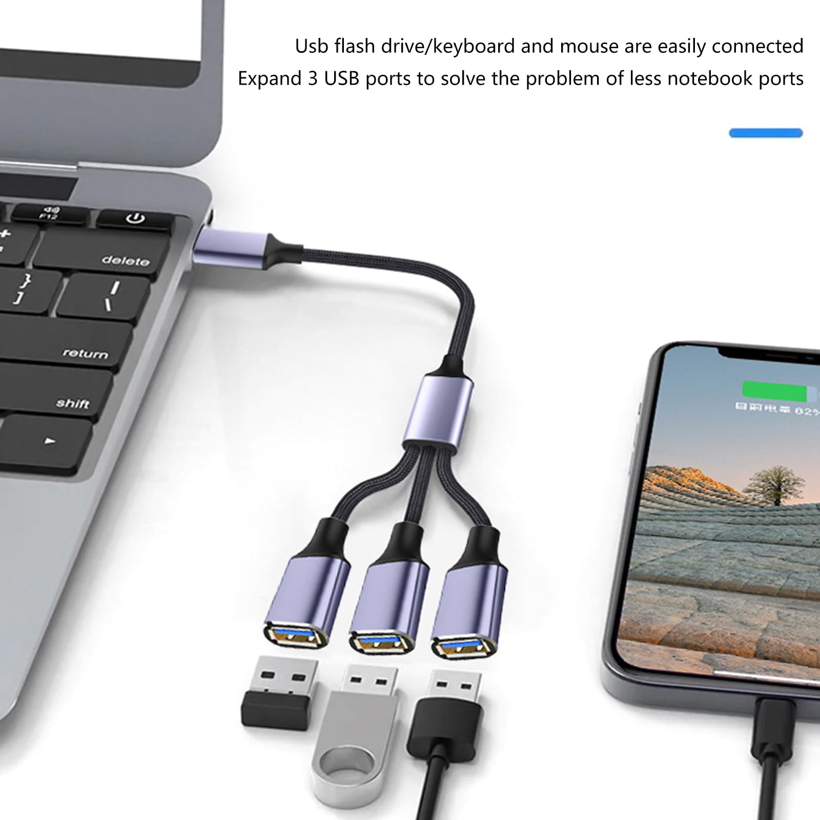 2-in-1 USB 2.0 OTG Adapter with Type C Male to Dual USB 2.0 Female Hub - Data Transfer & Power Charging Cable for Smartphones, Tablets & Laptops - Perfect for Travel, Office & Home Use