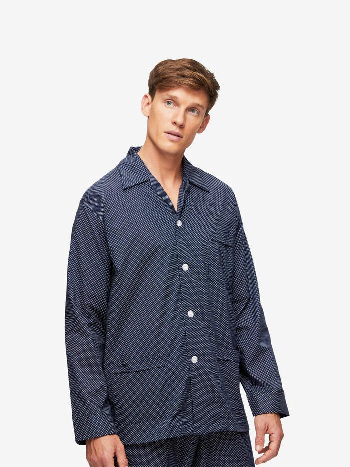 DEREK ROSE Plaza 21 Cotton Batire Pajama Set for Women - Soft & Breathable Sleepwear - Navy Blue - Perfect for Lounging, Sleeping & Relaxing at Home
