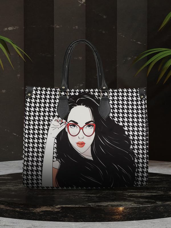 Stylish MINI WESST Women's Graphic Canvas Tote Bag - Fashionable Handbag for Work, School, Shopping & Daily Use | Durable & Lightweight Shoulder Bag for Office, College & Casual Outings