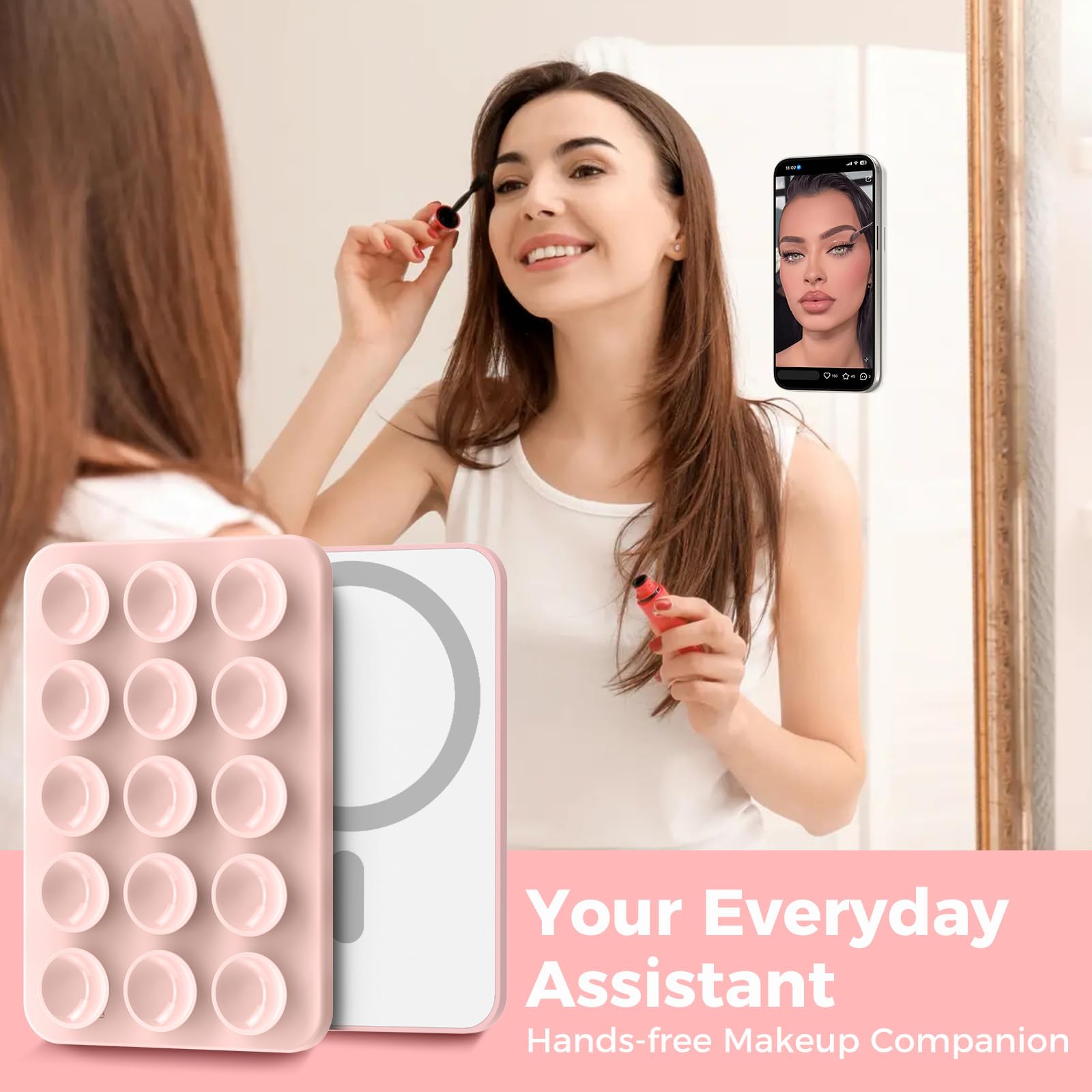 AHASTYLE Magnetic Silicone Suction Phone Case Stand for iPhone 16/15/14/13/12 Series - MagSafe Compatible Shower Phone Holder with Mirror, Perfect for TikTok Videos, Selfies, and Hands-Free Viewing in Car, Kitchen & Bathroom