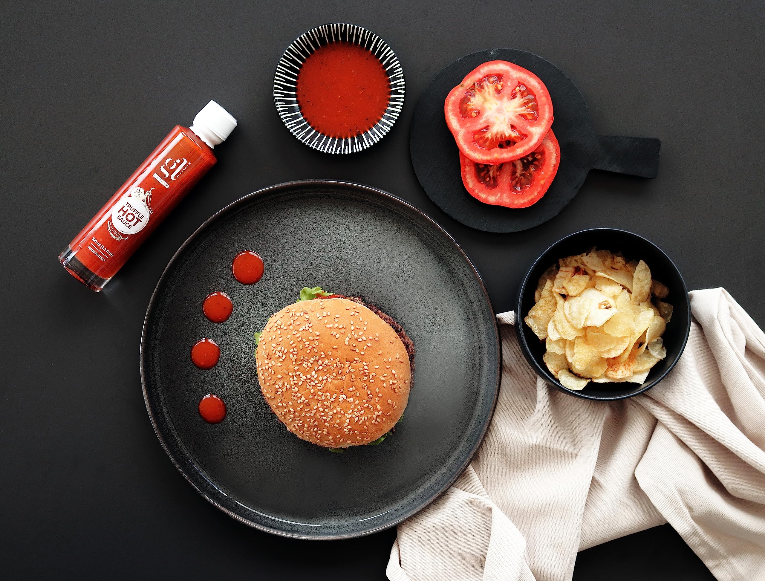GL Truffle GOURMET LINE Truffle Hot Sauce 100ml (3.4oz) - Premium Italian Gourmet Hot Sauce with Chili Peppers & Black Summer Truffle, Non-GMO, Truffle Zest - Perfect for Pasta, Pizza, Burgers & Gourmet Cooking