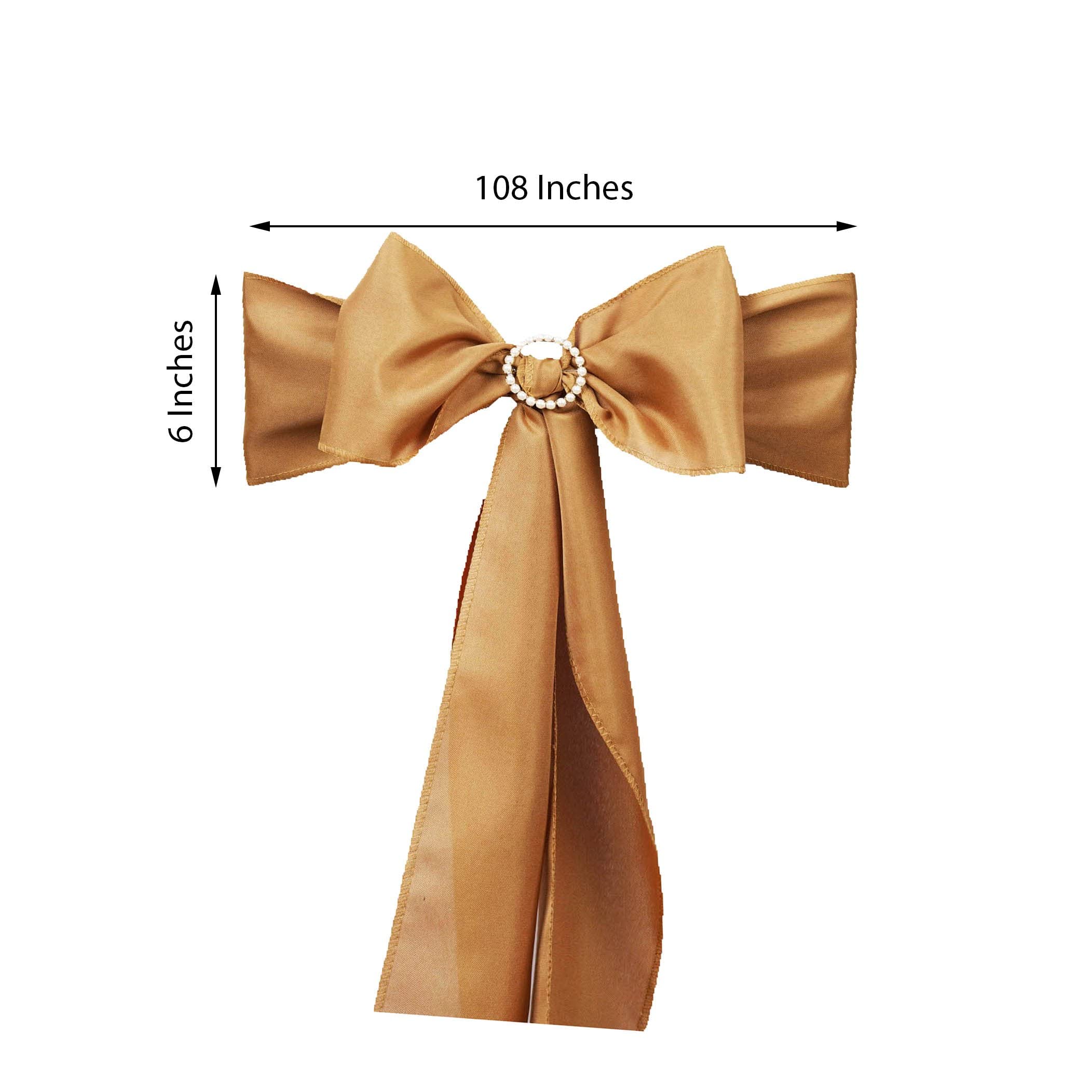 10 Gold Polyester Chair Sashes Bows for Wedding Decor - Elegant Reception Party Ceremony Chair Ties - Bulk Wholesale Supplies for Banquet, Bridal Shower & Special Events