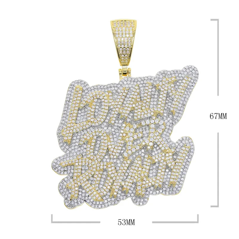 Gold Loyalty Over Royalty Bling CZ Pendant Necklace for Women - Elegant Cubic Zirconia Statement Jewelry for Parties, Date Nights & Special Occasions