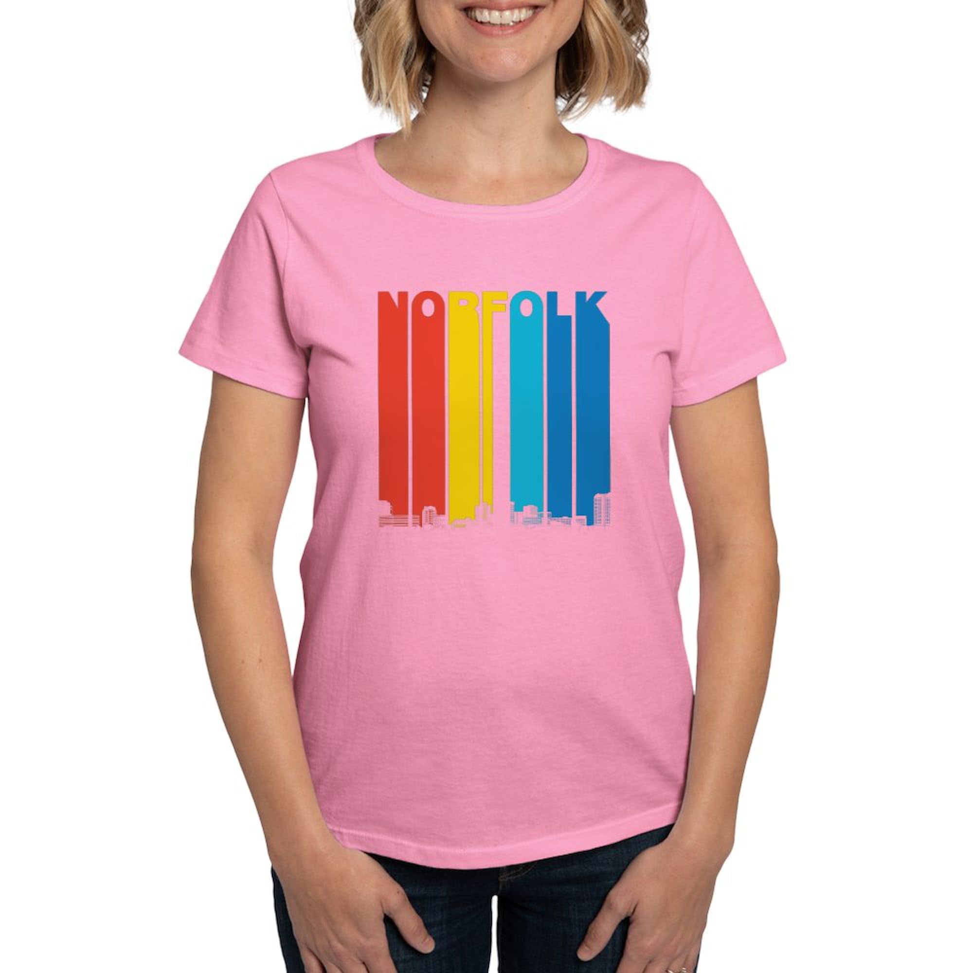 Retro Norfolk Virginia Skyline T-Shirt for Women - Soft Cotton Dark Tee - Perfect for Casual Wear, Travel & City Pride