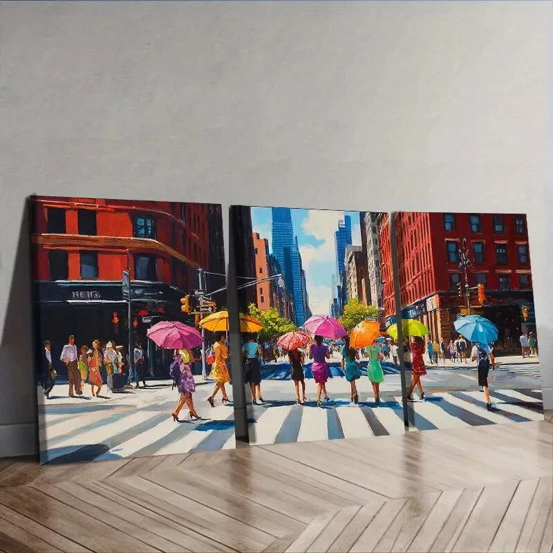 3-Piece Vibrant New York City Streets Wall Art Set - Framed Canvas Prints 40x60cm (16x24in) | High Quality Australian Made Wall Decor | Perfect for Living Room, Bedroom & Office Decor