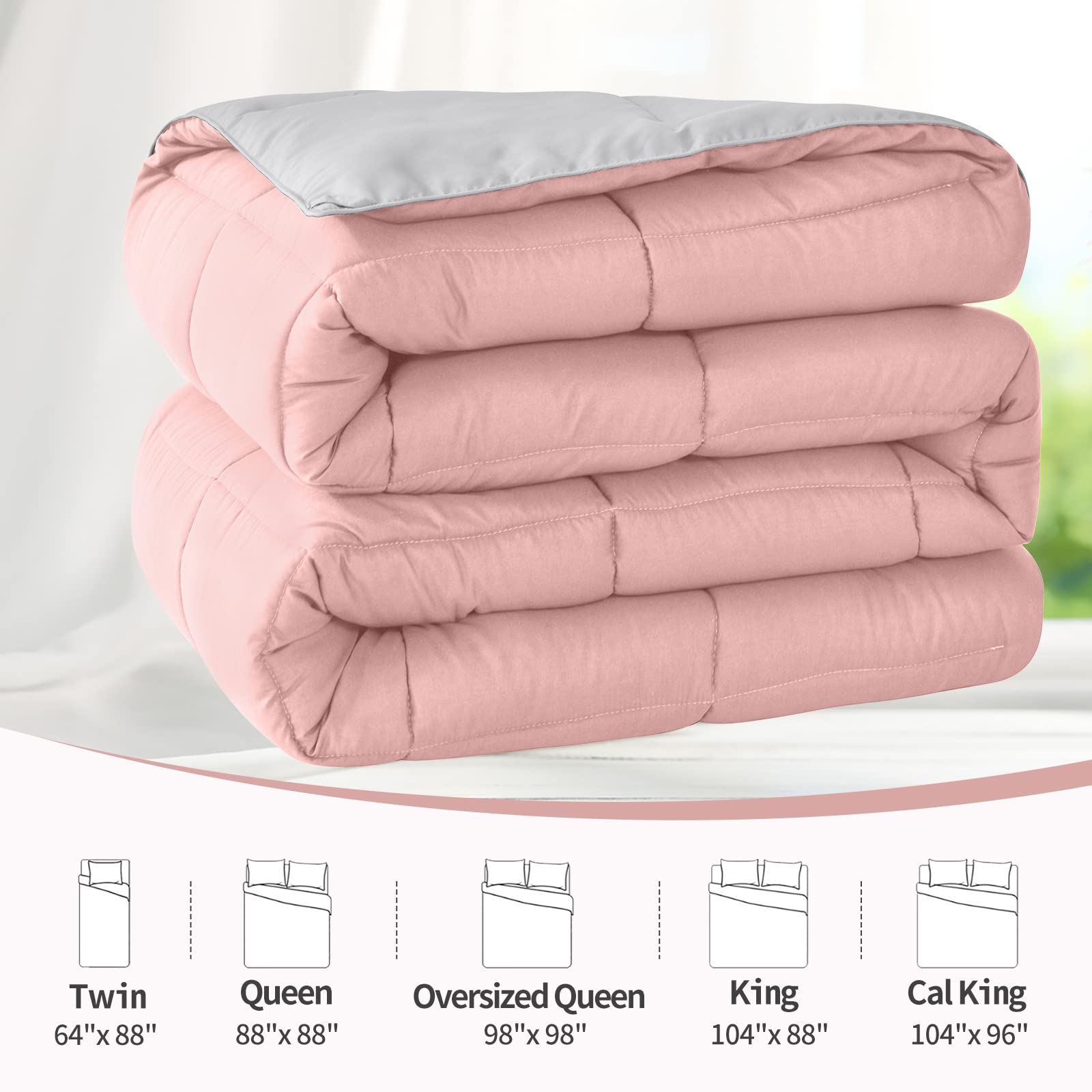 Homelike Moment Twin Comforter Duvet Insert - Pink Down Alternative Bedding, Lightweight All-Season Reversible Comforter (Pink/Grey) for Kids, Teens & Guest Rooms - Soft Quilted Design for Ultimate Comfort
