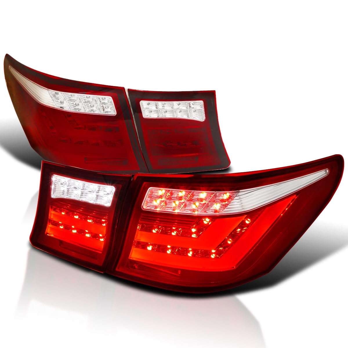 Spec-D Tuning LED Bar Red Tail Lights for 2007-2009 Lexus LS460 - Left & Right Pair Assembly - High Visibility Brake Lights for Night Driving & Enhanced Safety