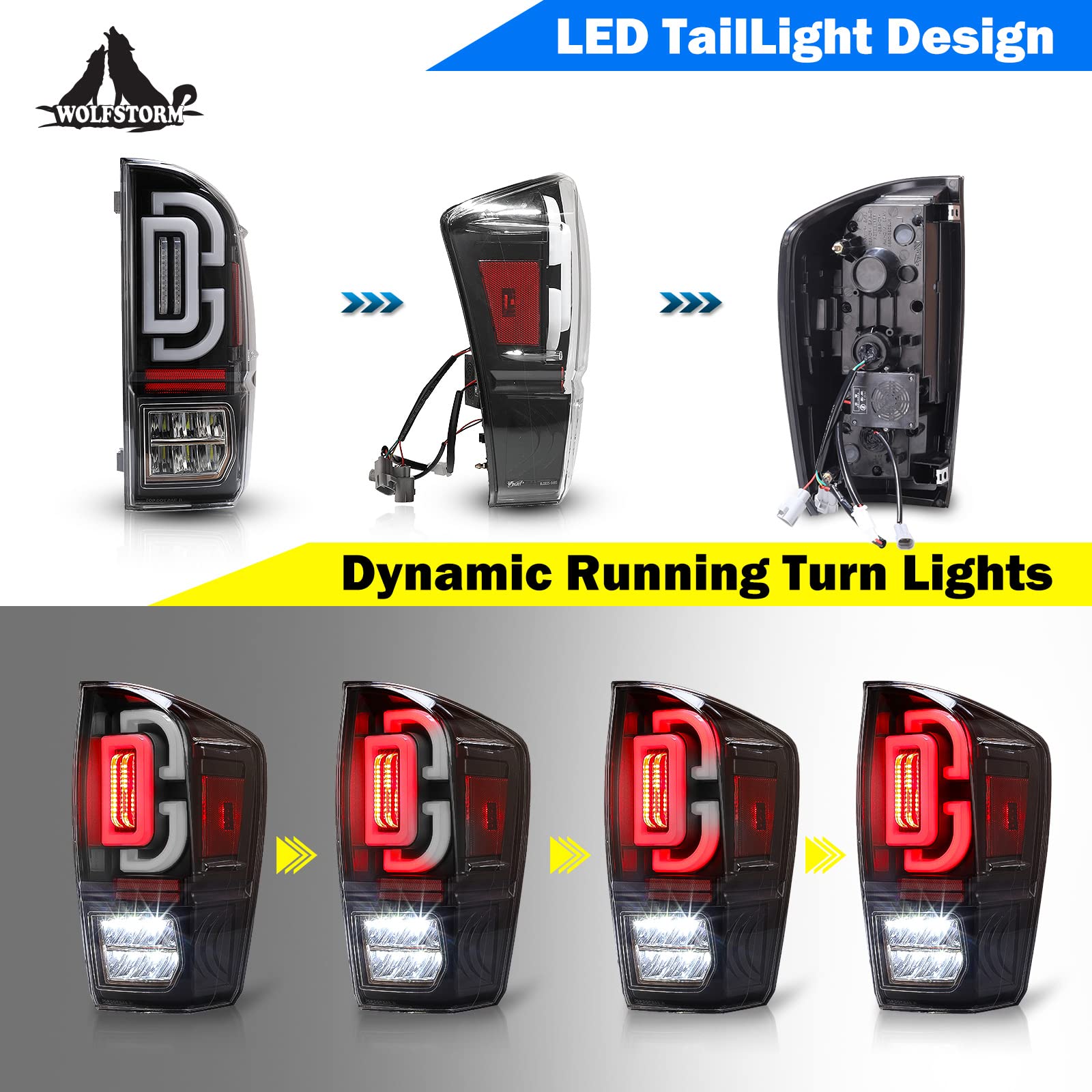 WOLFSTORM LED Tail Light Assembly for 2016-2022 Toyota Tacoma - Sequential Turn Signal, Clear Lens Replacement - Perfect for Off-Roading & Night Driving