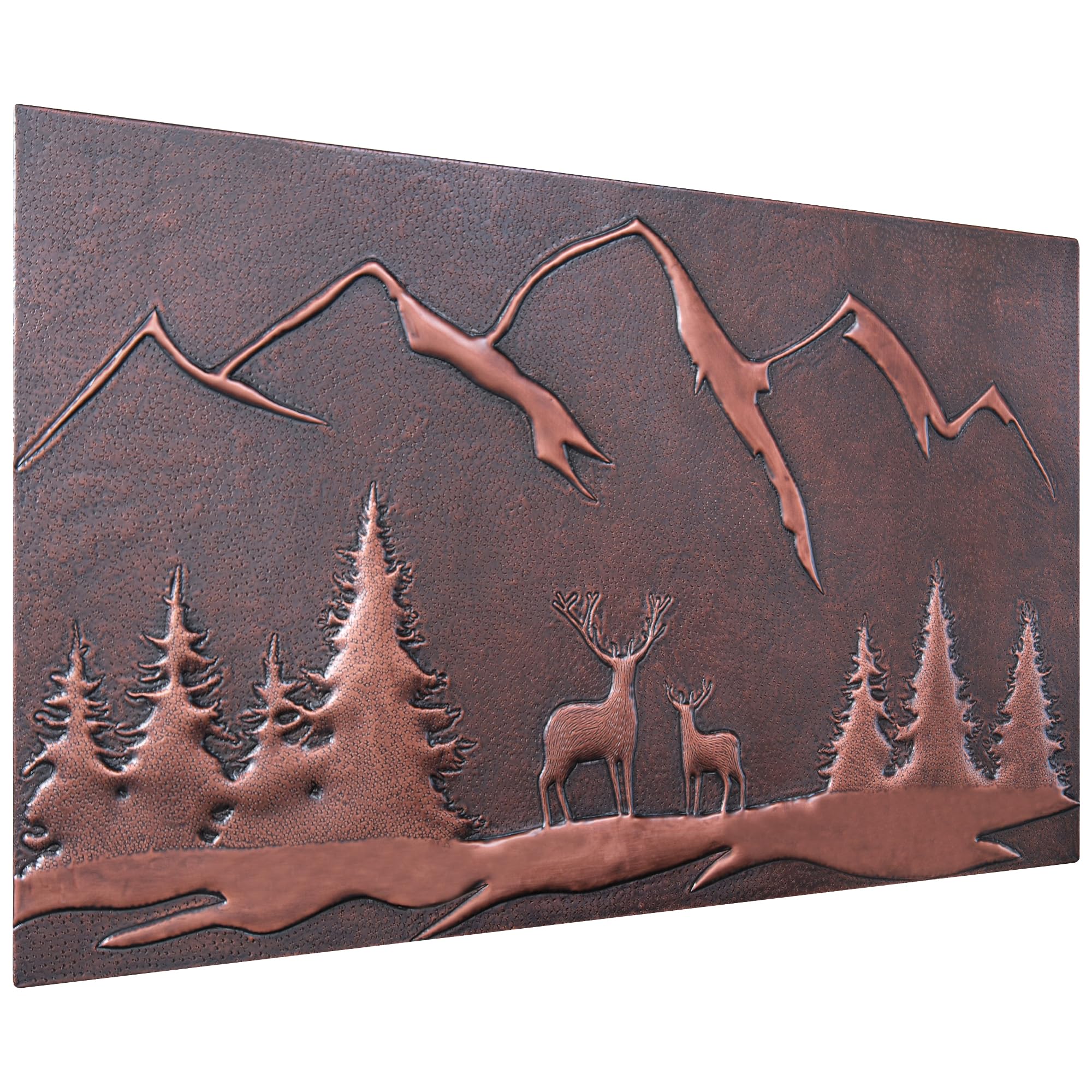 Handmade Copper Backsplash Tile - Nature Scene with Mountains & Deer Forest Design - Indoor & Outdoor Kitchen Wall Decor - Perfect for Rustic & Modern Home Décor (Brown)