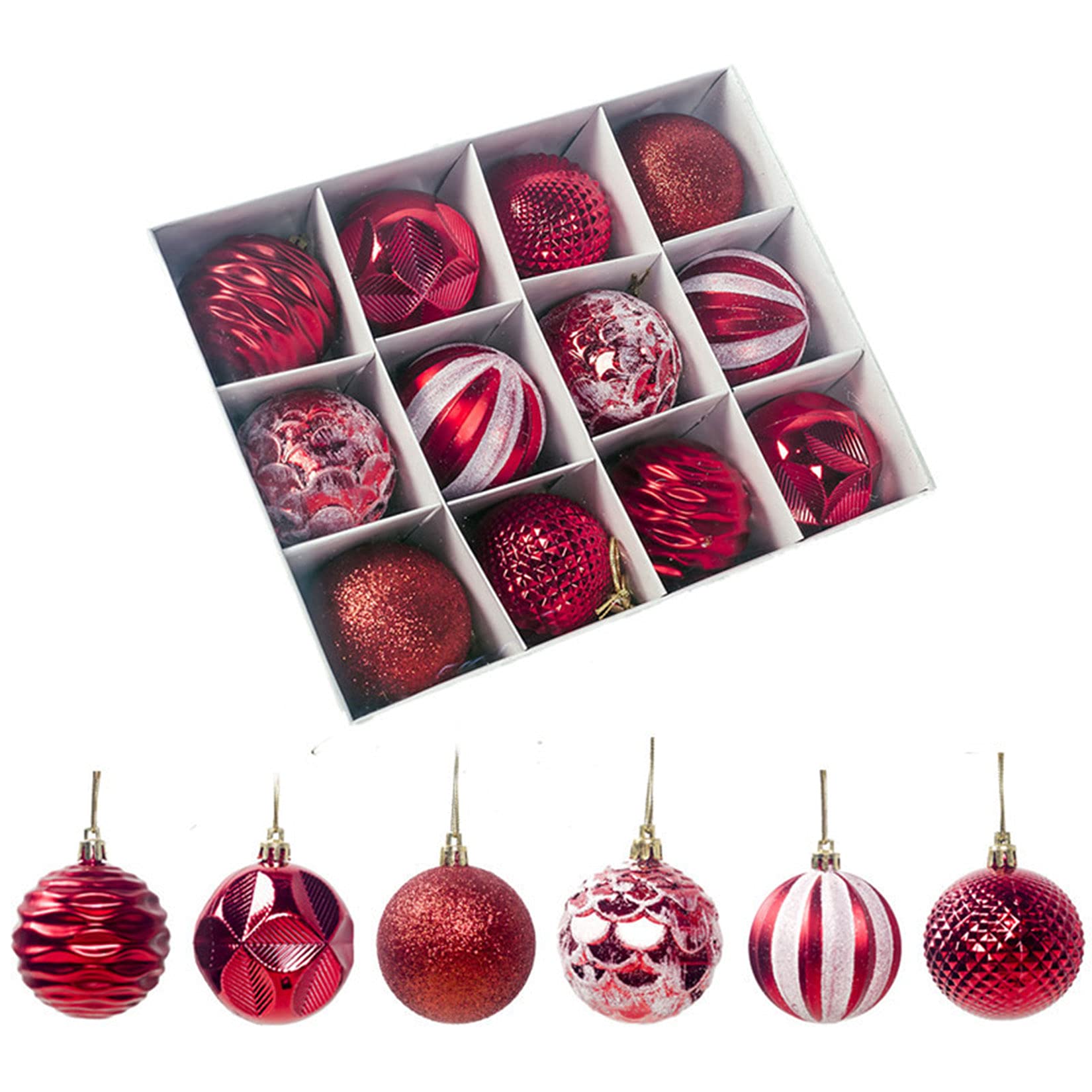12-Piece Set of Glitter Christmas Baubles - Decorative Ornament Balls for Xmas Tree, Holiday Party & Home Decor | GMZS Branded Gift Box | Perfect for Holiday Decorations, Christmas Parties & Festive Gifting