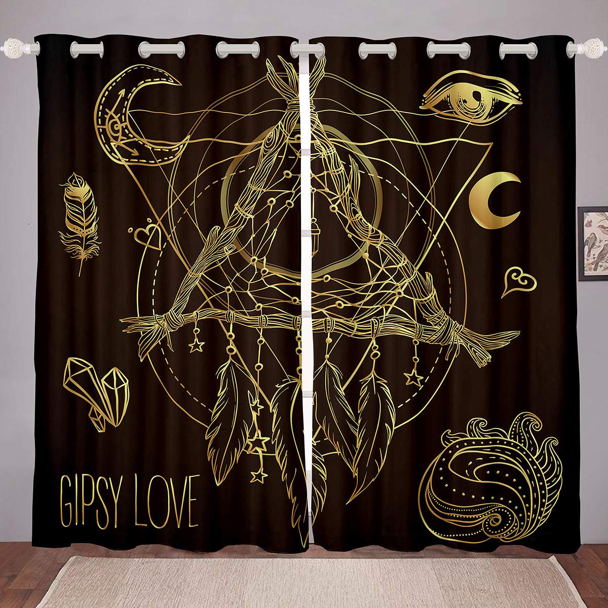 Bohemian Gypsy Love Star & Moon Blackout Curtains with Grommets - 2 Panels (104