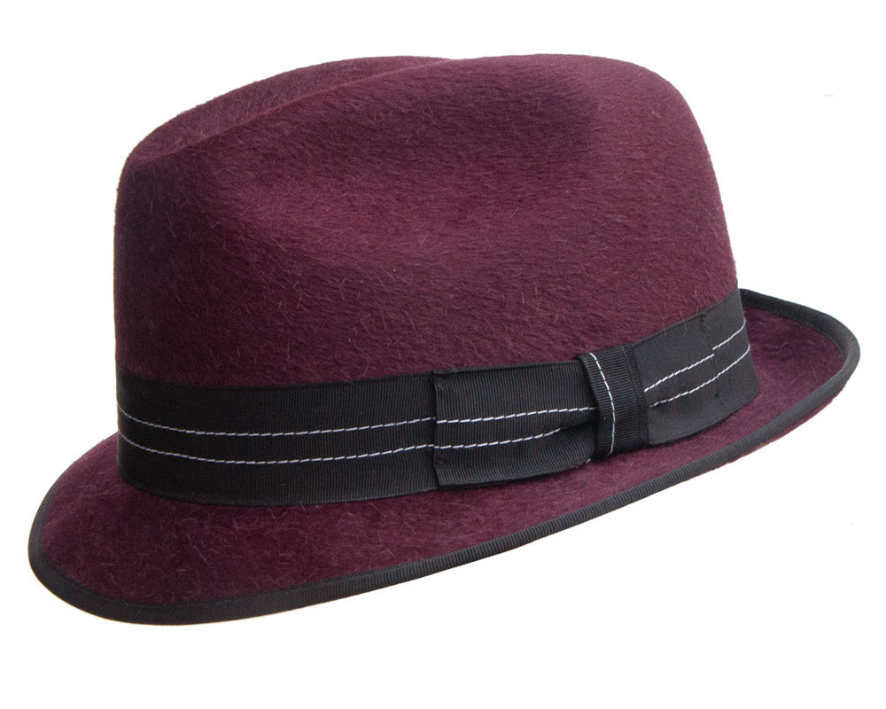 Magill 'Hollywood' Trilby Hat for Men - Classic Bordeaux Felt Fedora with Brim - Vintage Style Dress Hat for Formal Events, Weddings & Outdoor Activities