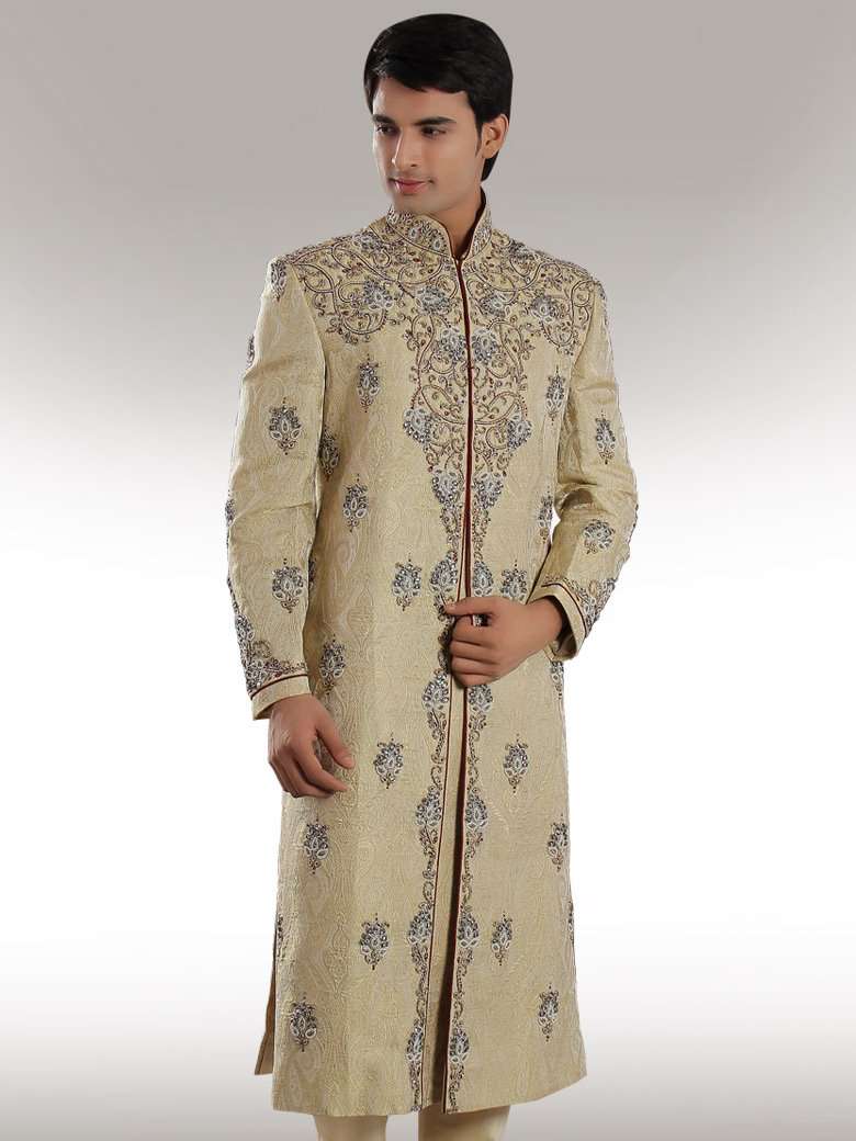 Elegant Beige Danish Sherwani for Men - Traditional Indian Wedding Sherwani Outfit - Perfect for Weddings, Festivals & Special Occasions