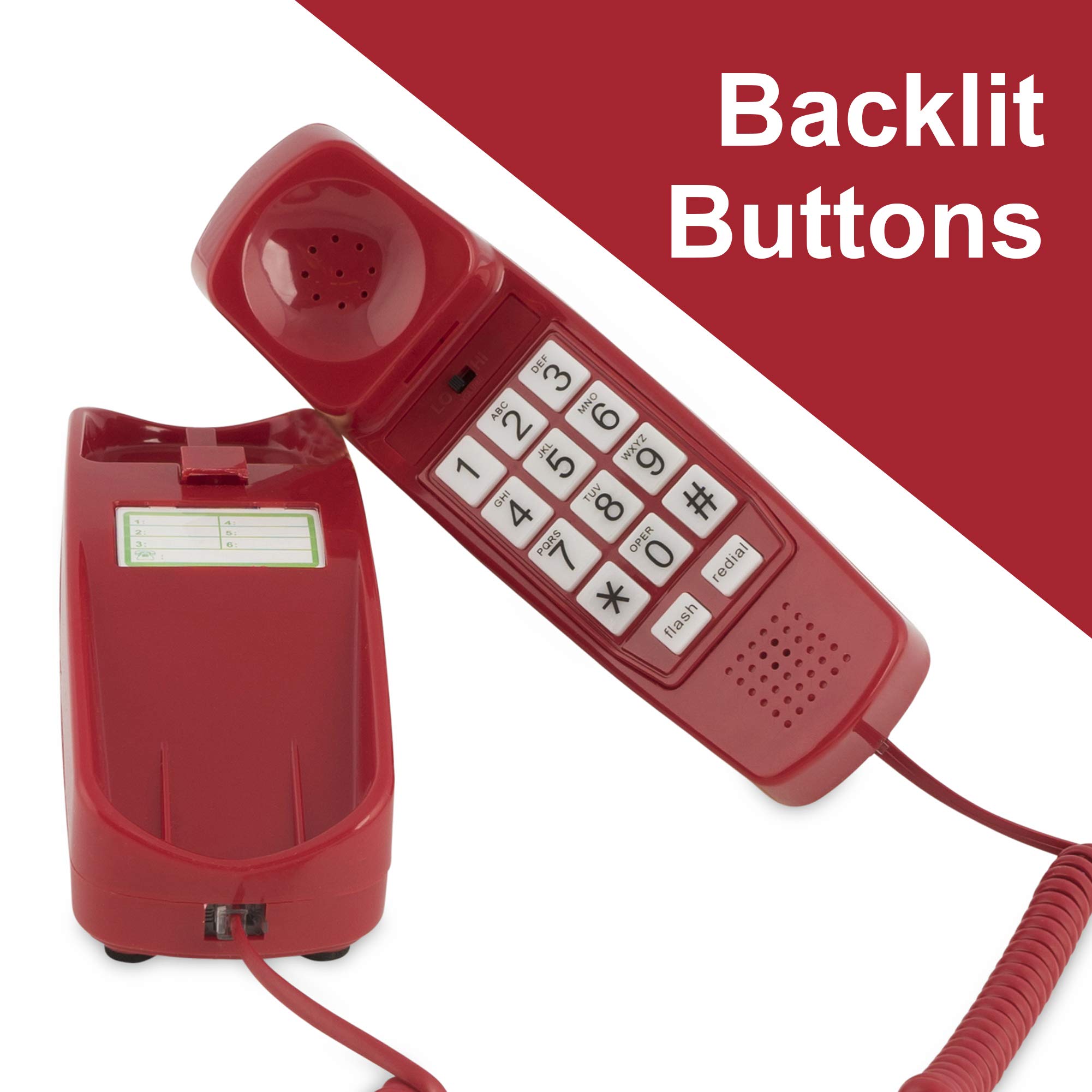 iSoHo Hearing Aid Compatible Phone - Easy-to-Press Buttons, Wall Mountable, Adjustable Volume & Ringer with Lighted Keypad - Perfect for Seniors & Arthritis Sufferers - Crimson Red