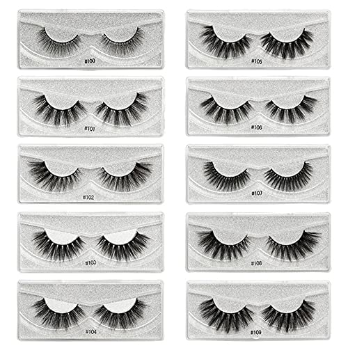 Natural Fluffy Long Soft False Eyelashes - 10 Pairs Reusable Thick Faux Mink Lashes for Dramatic Eye Makeup | Perfect for Parties, Weddings & Special Occasions