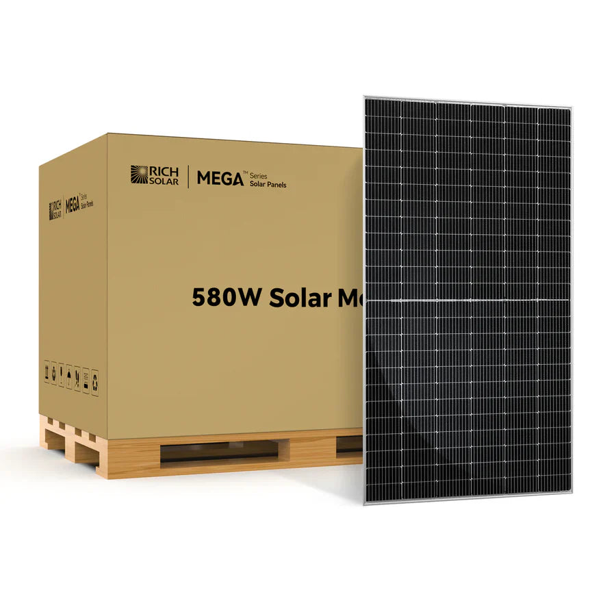 Rich Solar MEGA 580 Watt Bifacial Solar Panel - High Efficiency Monocrystalline PV Module for Home, RV & Off-Grid Power - Perfect for Residential, Commercial and Outdoor Energy Solutions