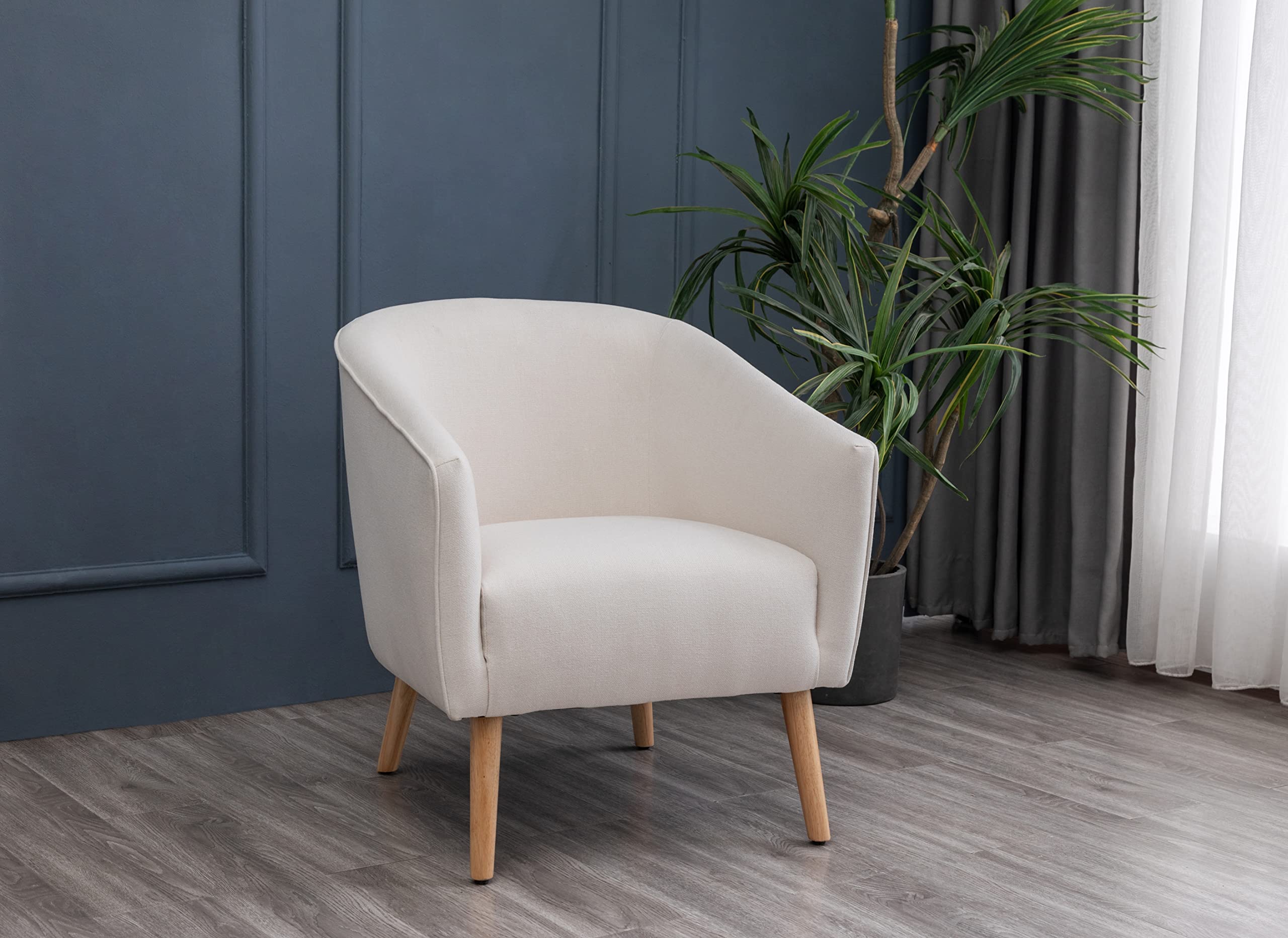 Mid-Century Modern Barrel Accent Chair with Tapered Legs - Cream Fabric Upholstered Lounge Chair for Living Room, Bedroom & Office - Stylish Comfortable Seating for Relaxing & Reading