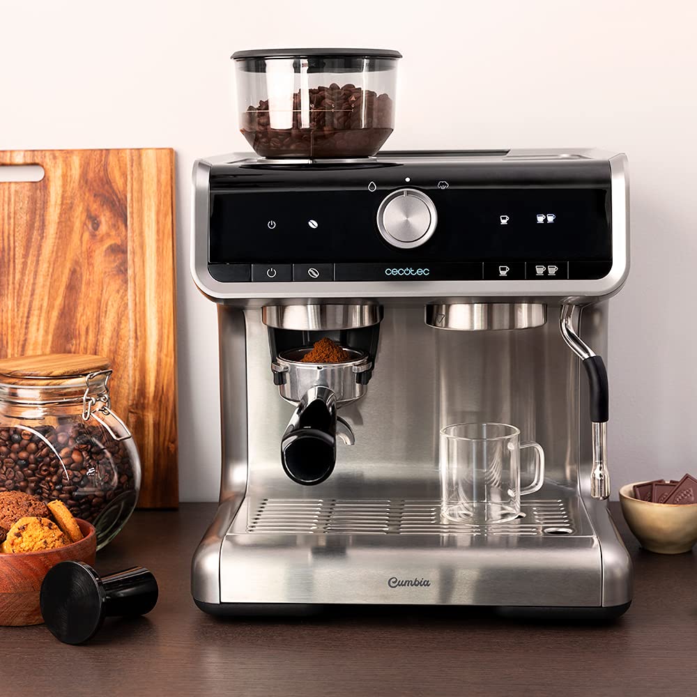 Cecotec Power Espresso 20 Bar Coffee Machine with Dual Spout, 1550W, 250g Bean Hopper, 30-Level Grinder, Thermoblock, 2.5L Water Tank - Black Stainless Steel | Perfect for Home Baristas & Espresso Lovers