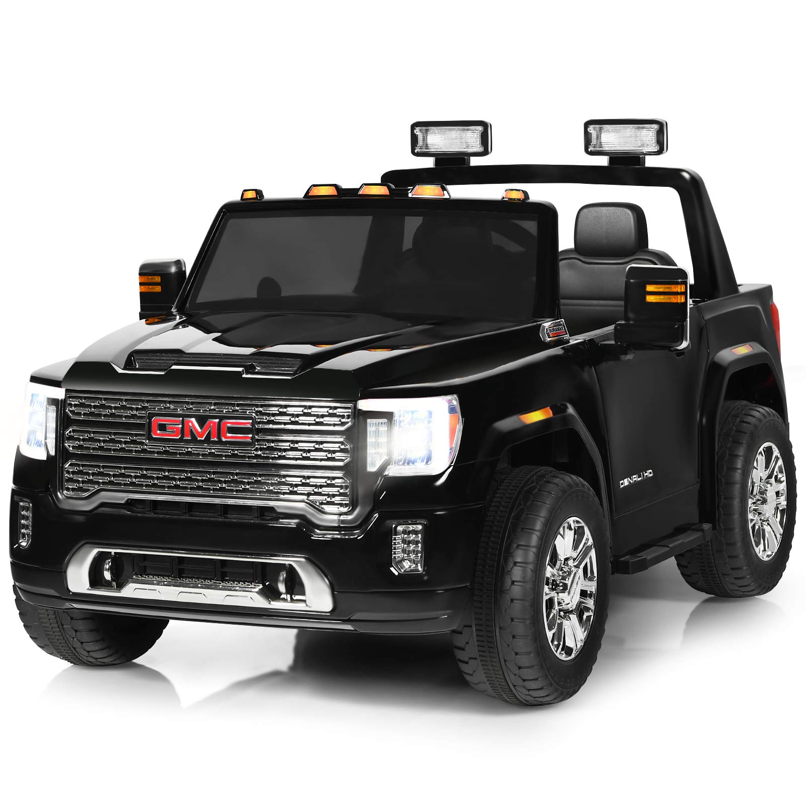 Costzon 12V Licensed Kids Ride On Truck - 2 Seater Battery Powered Electric Car with Remote Control, LED Lights, Horn, Music, MP3/USB, Storage Box & Spring Suspension - Perfect for Outdoor Play, Birthday Gifts & Backyard Fun (Black)