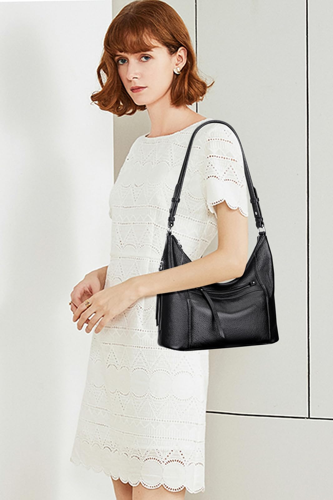 Genuine Leather Hobo Purse for Women - Stylish Crossbody Shoulder Bag (O193E Black) | Perfect for Work, Travel & Everyday Use