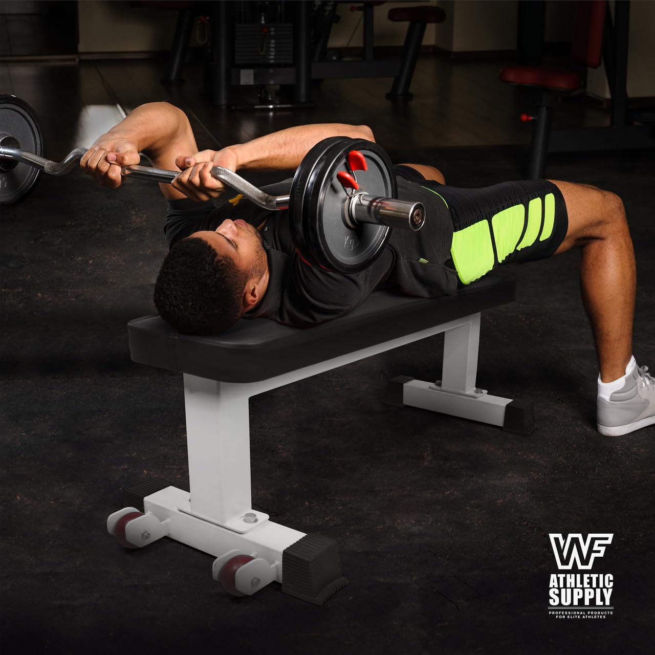 WF Athletic Supply Commercial Grade Flat Bench - Heavy Duty Weight Bench for Weightlifting, Dumbbell & Barbell Press Workouts - Full Body Exercise Equipment for Home & Gym Use