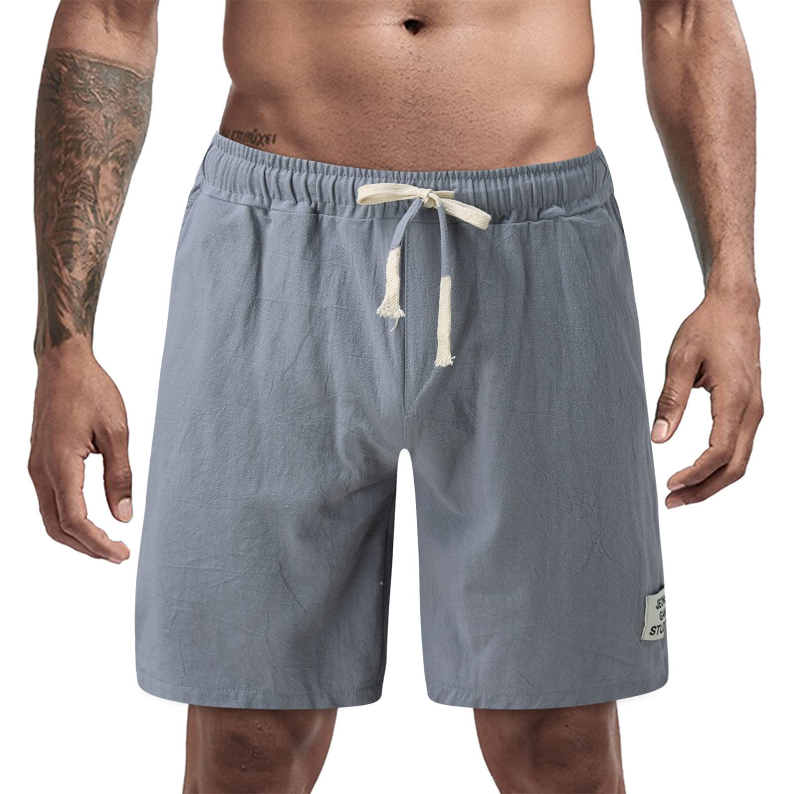 Men's Quick-Dry Swim Trunks with Zipper Pocket - Solid Color Athletic Shorts for Swimming, Beach, Gym & Casual Wear - Comfortable Mid Waist Drawstring Shorts for Sports & Outdoor Activities