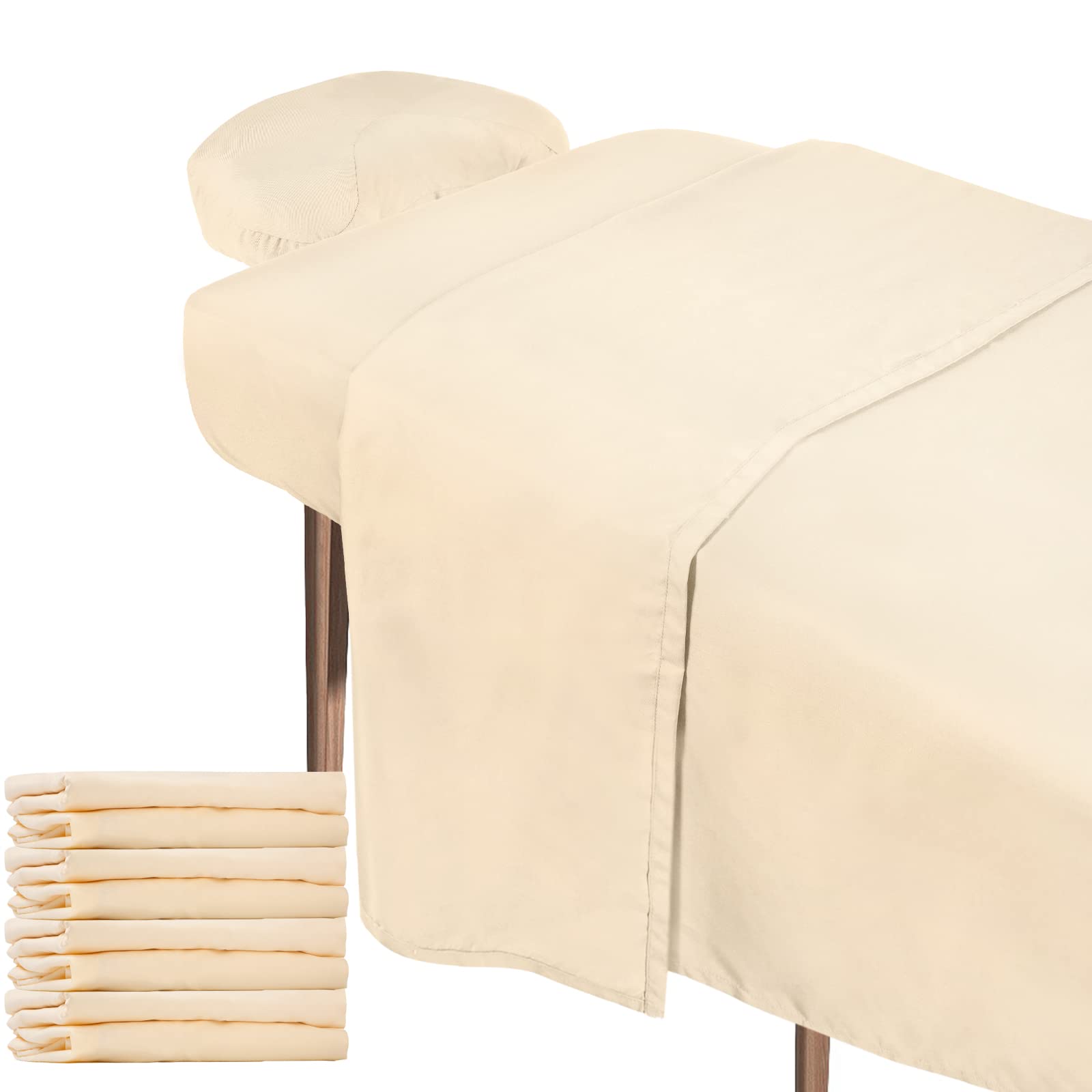 Oudain 4-Pack 3-Piece Soft Microfiber Massage Table Sheet Set - Includes Flat Sheet, Fitted Sheet & Face Rest Cover (Beige) | Professional Spa, Massage Therapy & Salon Essentials