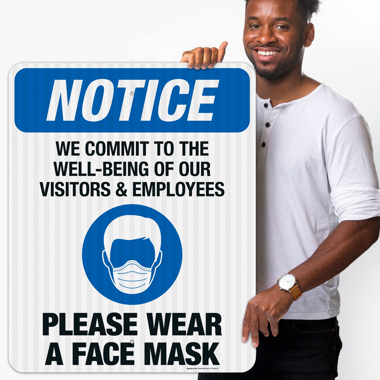 3M EGP Reflective Aluminum Face Mask Sign - 24x30 Inches, Fade Resistant, Made in USA - Perfect for Store Entrances, Hospitals & Public Spaces
