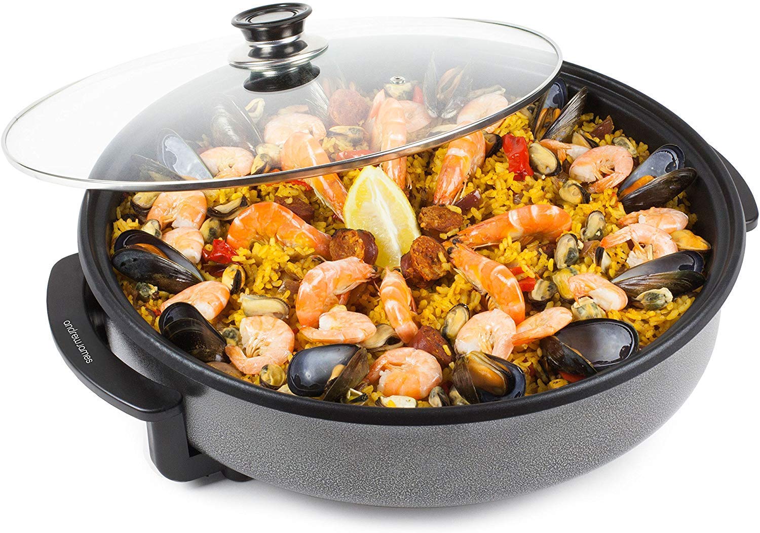 Andrew James 42cm Electric Multi Cooker - 1500W Non-Stick Frying Pan with Lid, Large Skillet for Camping, Paella, Breakfast | Adjustable Temperature Control & Energy Efficient | Perfect for Outdoor Cooking, RV Trips & Home Kitchen Use
