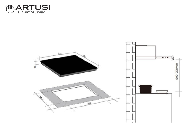 Artusi CAID95B 90cm 5-Zone Induction Cooktop - Professional Built-In Stove for Modern Kitchens | Fast Heating & Energy Efficient | Perfect for Home Chefs & Cooking Enthusiasts